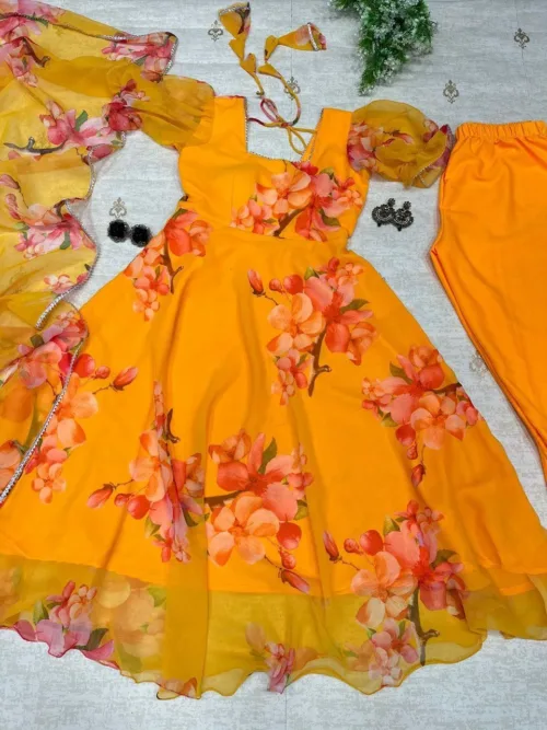 Yellow floral Anarkali set