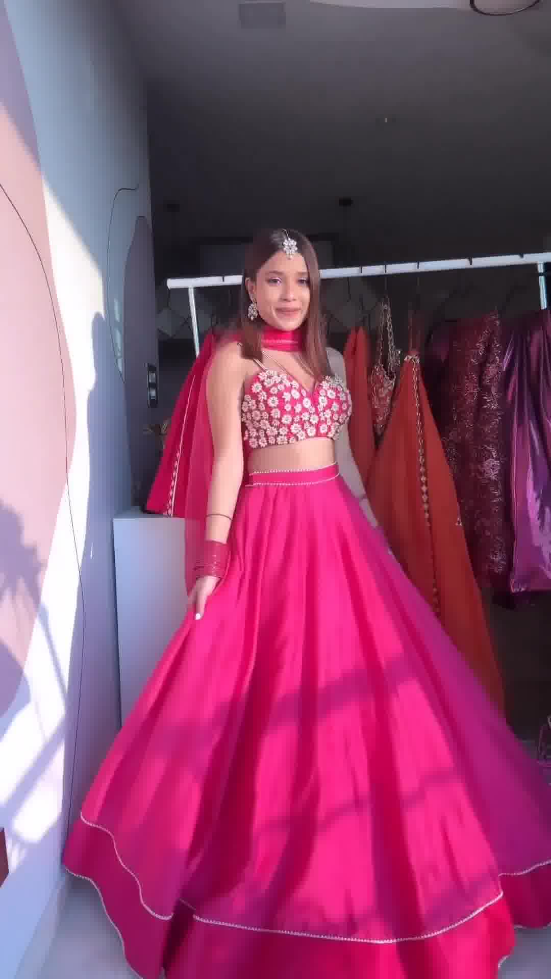 Mehendi Sangeet, Reception Pink and Majenta color Chiffon fabric Lehenga :  1790327