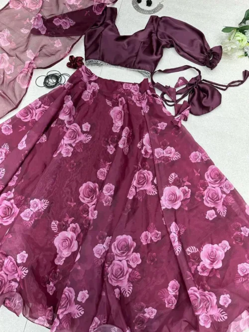 Wine Floral Lehenga Choli