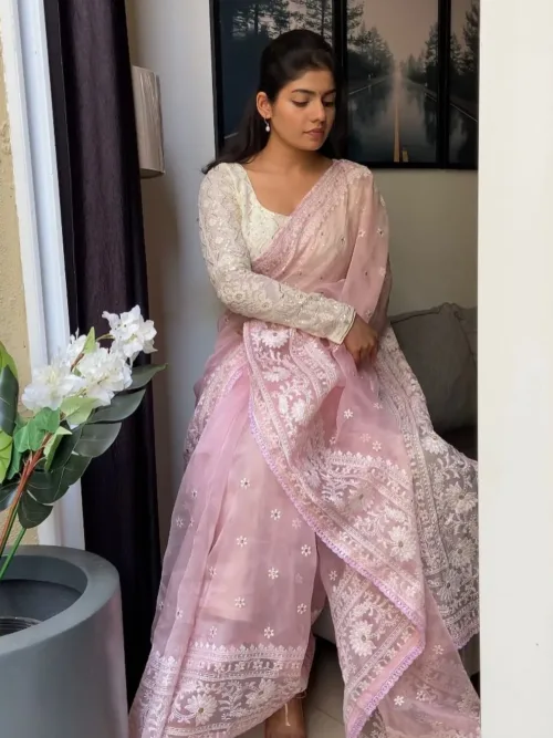 Pink designer saree