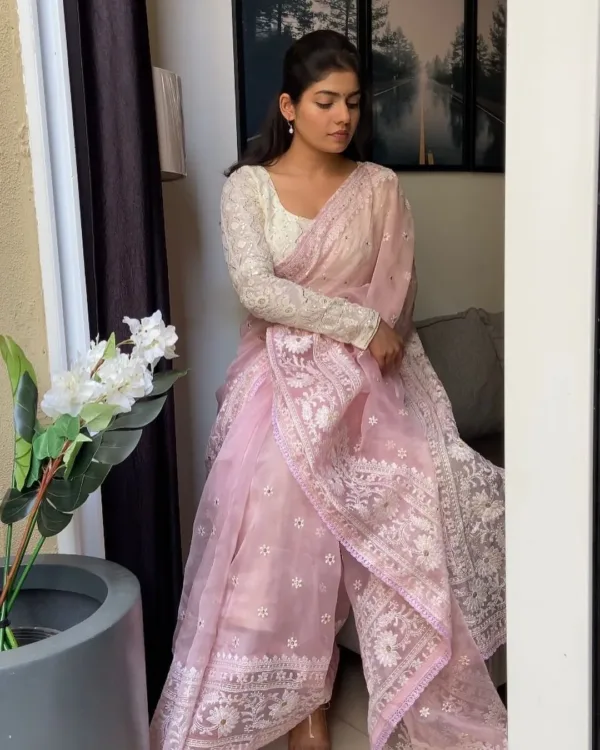 Pink designer saree