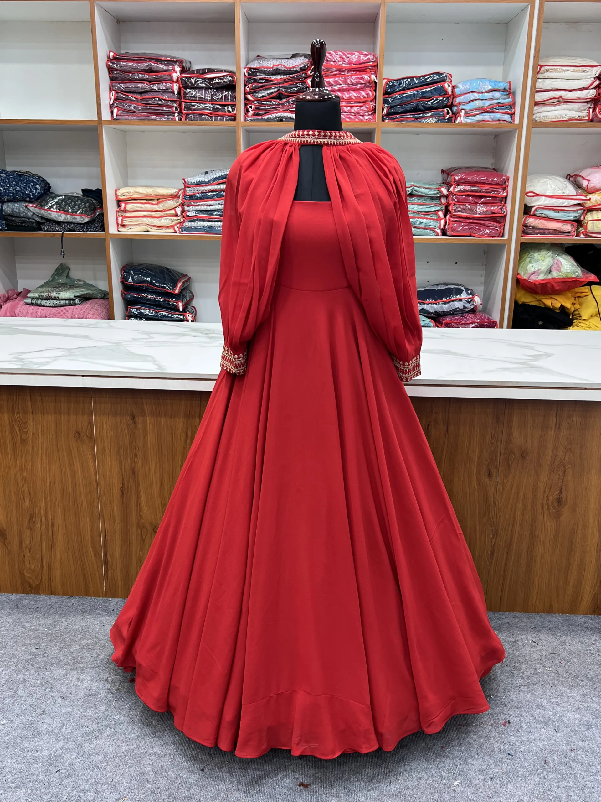 Extravagant red satin ball gown wedding/prom dress with red flower and  glitter details