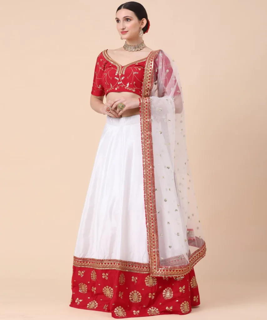 White Lehenga Choli With Contrast Red Dupatta, Designer Lehenga Blouse,  Indian Pakistani Wedding Sangeet Reception Party Wear Lehenga - Etsy Norway