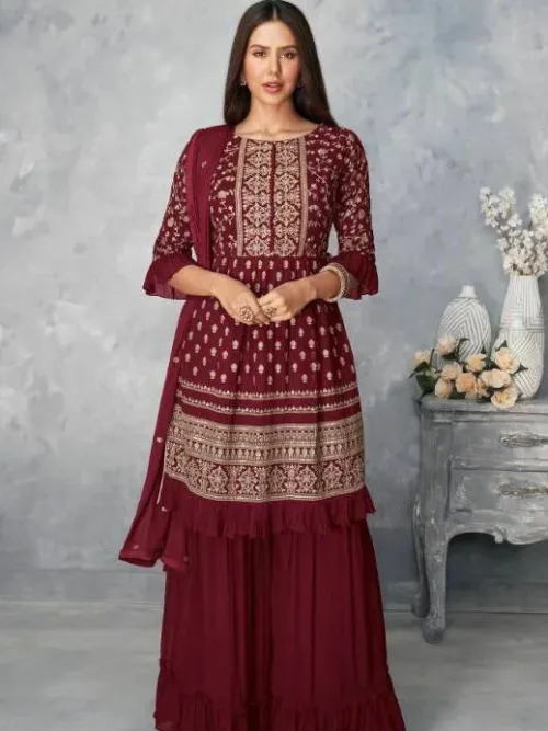 Maroon Embroidery Sharara