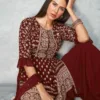 Maroon Embroidery Sharara suit