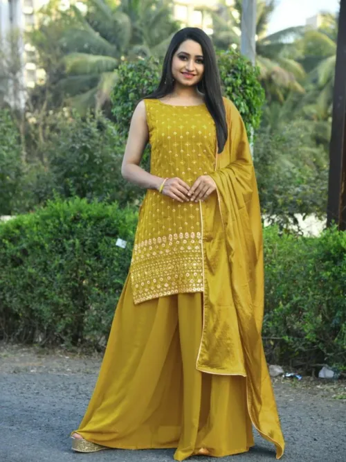 Yellow Embroidery Sharara Set