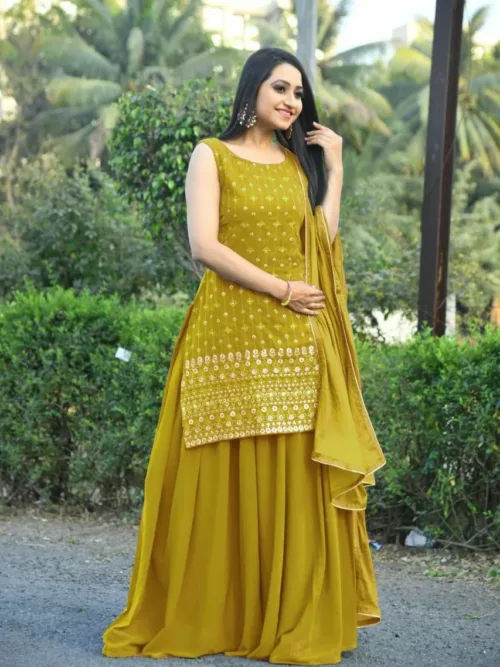 Yellow Embroidery Sharara Dress