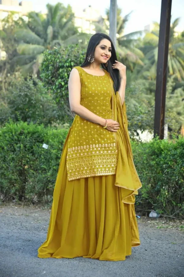 Yellow Embroidery Sharara Dress