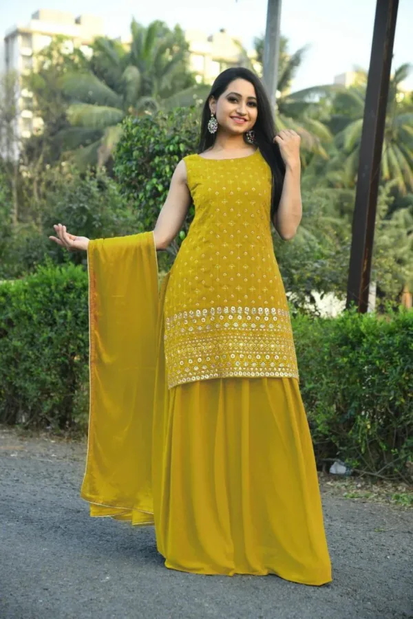 Yellow Embroidery Sharara Suit for women