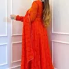 Orange Bandhani printed Anarkali suit