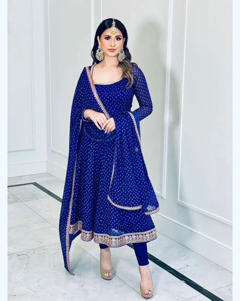 Blue Bandhani printed Anarkali suit
