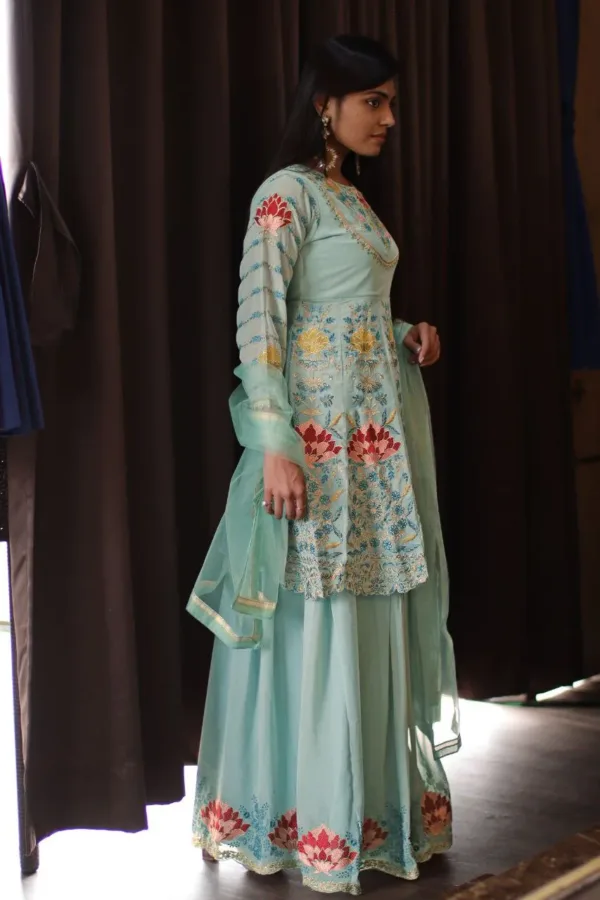 Sky Blue Sharara Suit with embroidery work