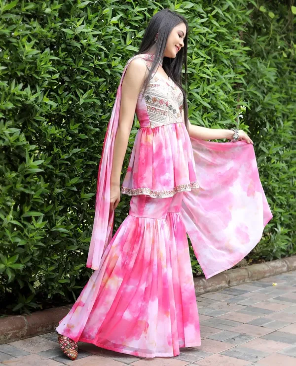 Pink Embroidery Sharara Suit
