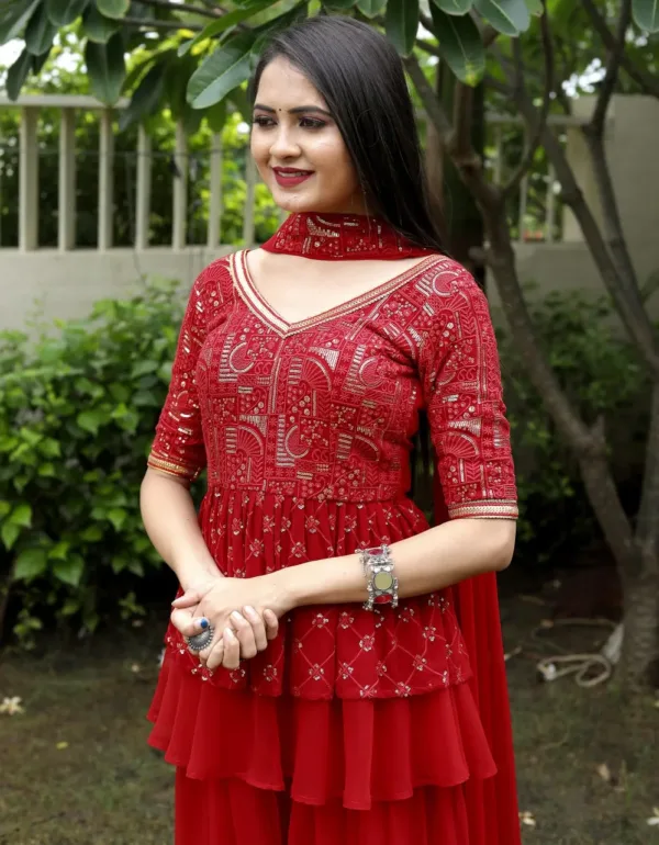 Red Embroidery Sharara Set