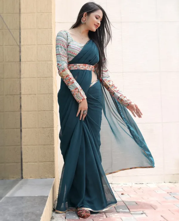 Blue Party wear saree with Embroidery work