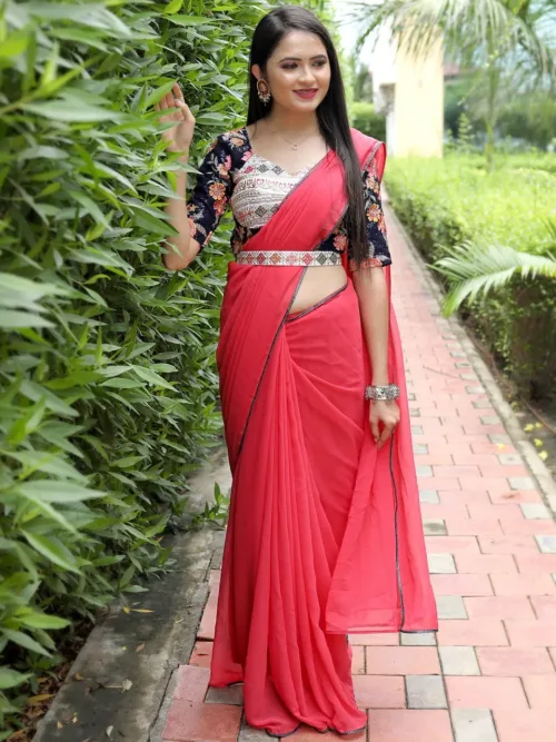 Pink Saree with belt