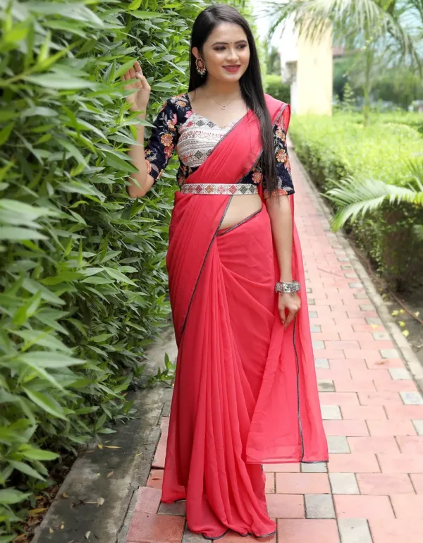 Pink Saree with belt