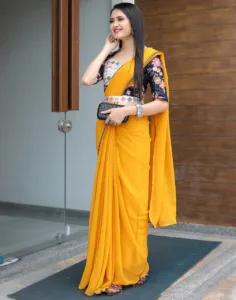 Yellow Party Wear Saree for women