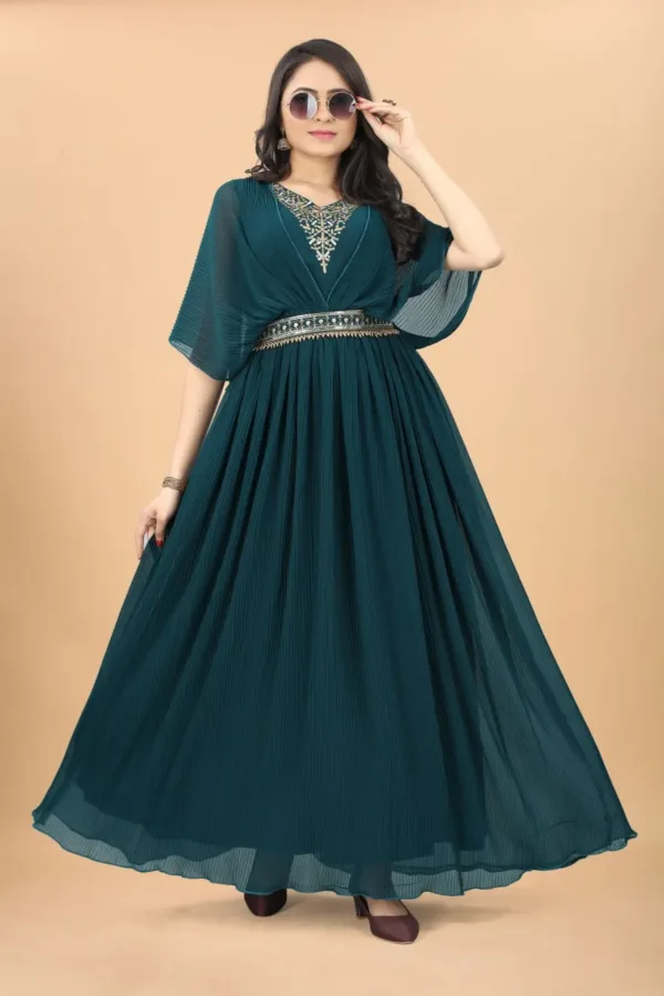 Blue Pleated Gown for Wedding
