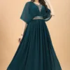 Pleated party wear Gown in Blue color