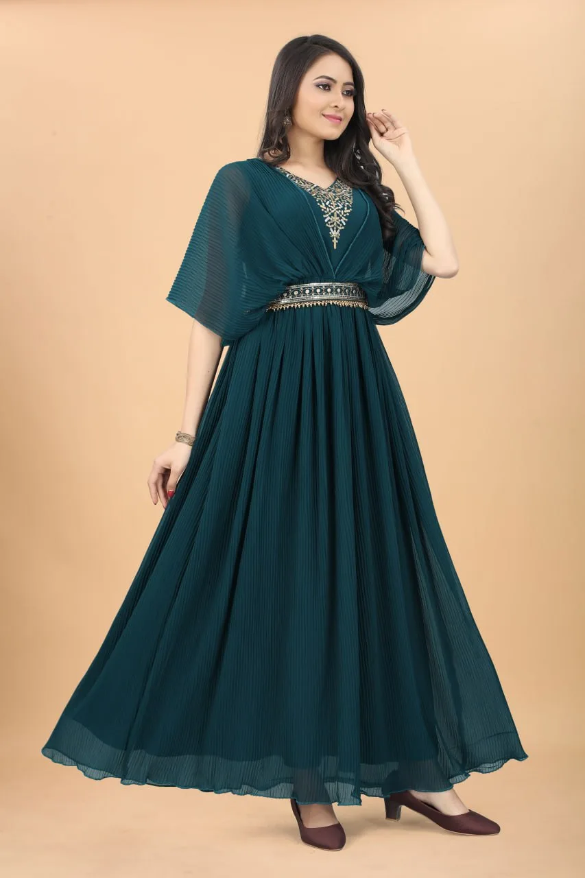 Western Plain Georgette Designer Party Wear Long Gown, Full Sleeves at Rs  700 in Surat