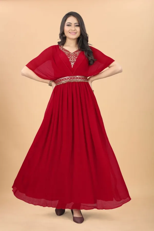 Red Pleated gown for women