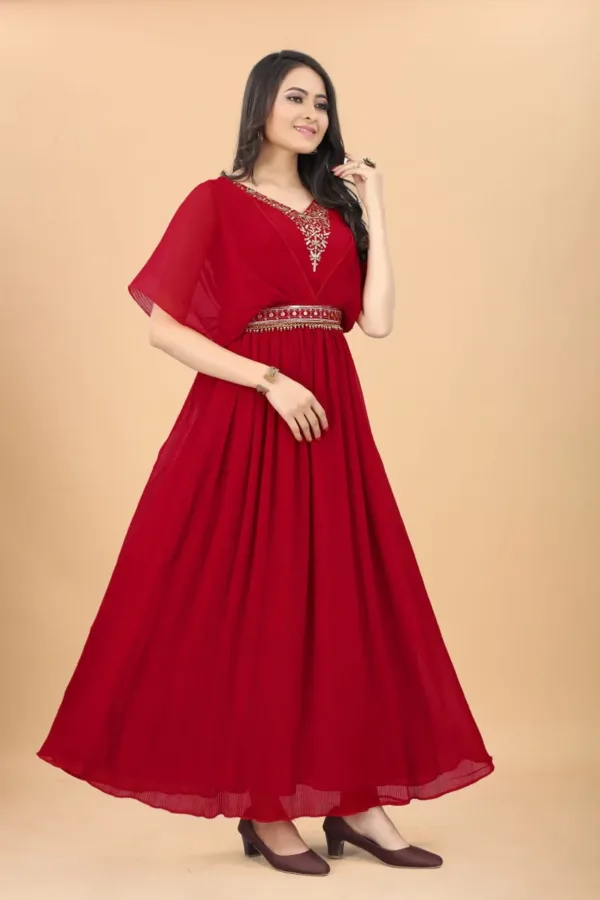 Red Pleated gown for party
