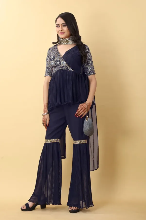 Blue Pleated Sharara Set for women