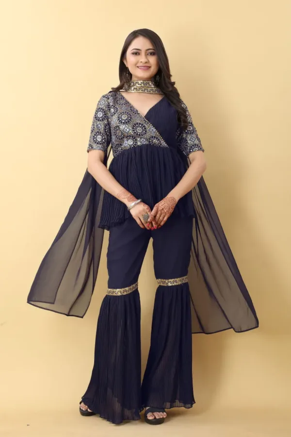 Blue Pleated Sharara Set for wedding