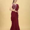 Maroon Saree with Ruffled lace