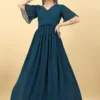 Turquois Blue Pleated Gown
