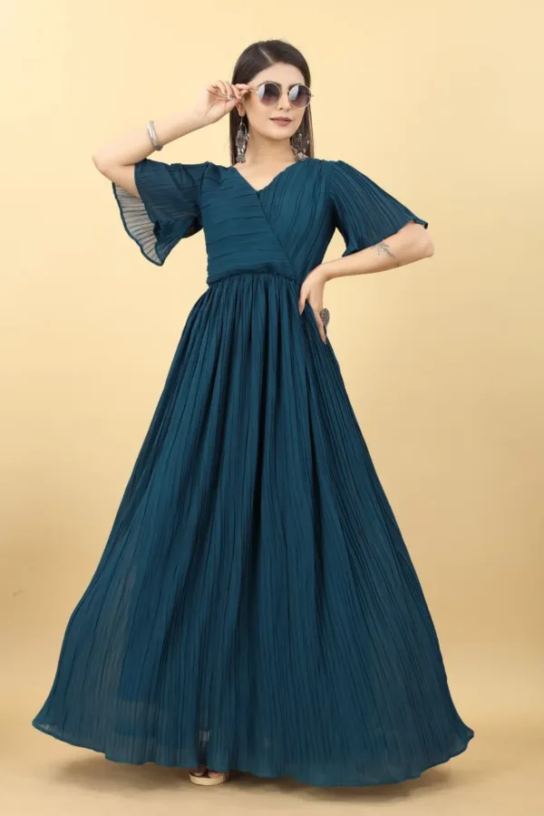 Turquois Blue Pleated Gown