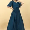 Turquois Blue Pleated Gown for women