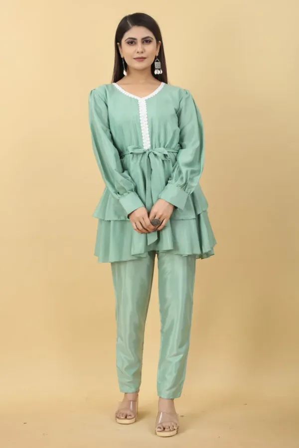 Green Ruffle top set for party wear