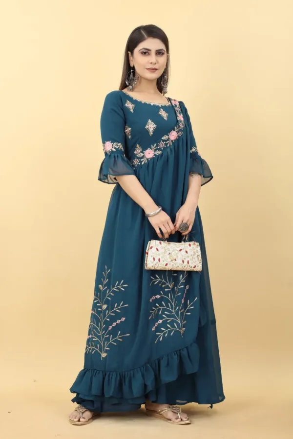 Blue Embroidery Gown Drape Pattern