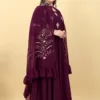 Wine Gown with Embroidery Dupatta