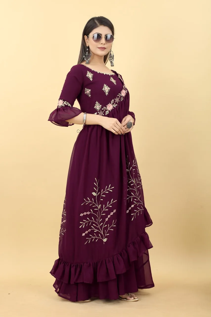 Ethnic Georgette New Designer Party Wear Long Gown With Shrug, Green,  Embroidery at Rs 1350 in Surat