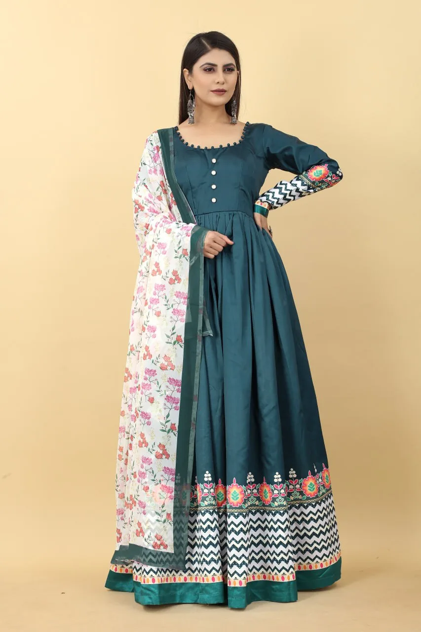 Beige Anarkali With Full Sleeves Set of 3 – Hasli India