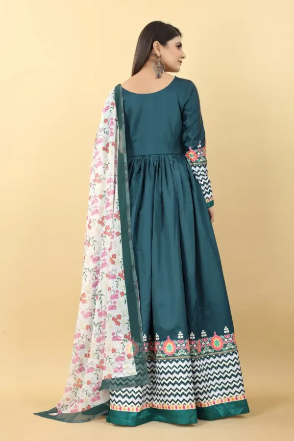 Blue Gown with White Floral Dupatta