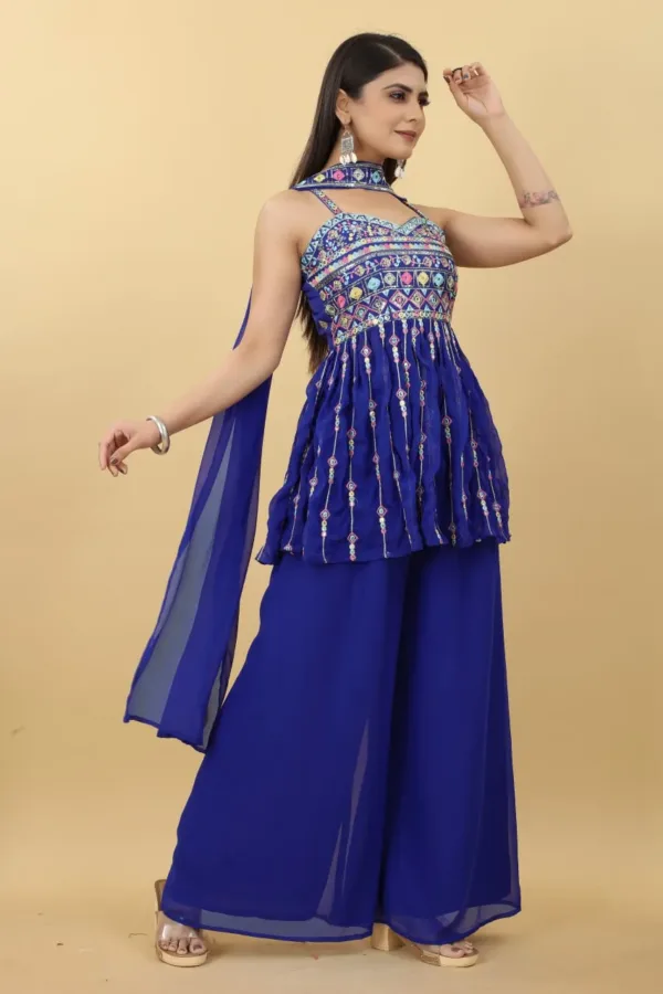 Royal Blue Sharara set with Embroidery work