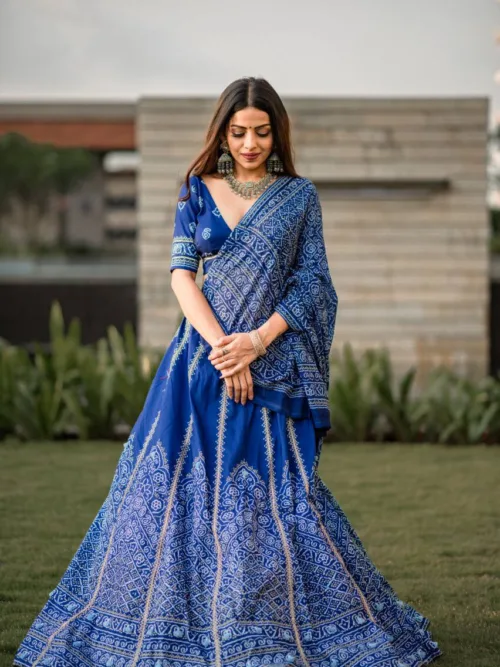 Blue Printed Lehenga Choli for Women