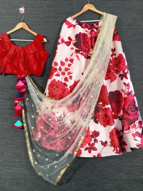 Red floral Lehenga with Dupatta