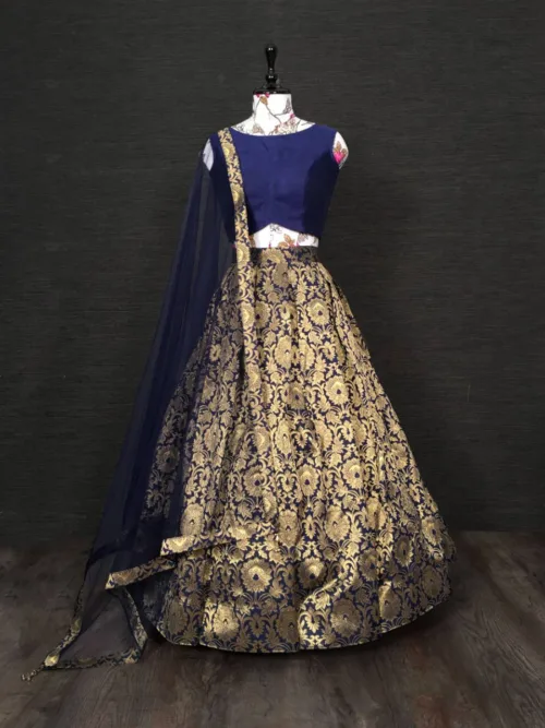 Blue Woven Lehenga Choli for wedding