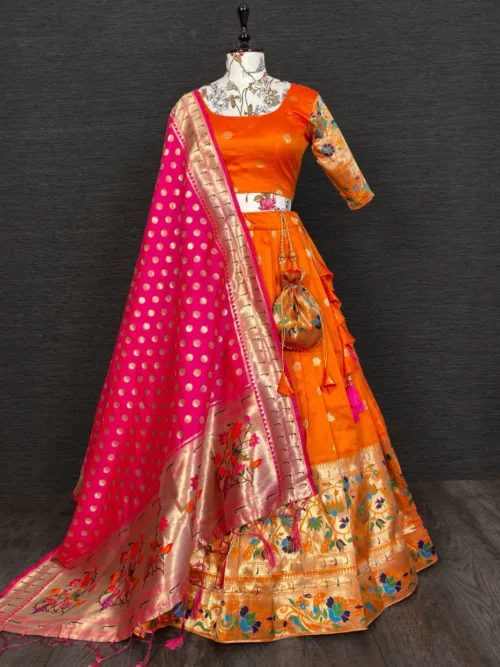 Orange Paithani Lehenga Choli for women