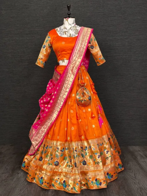 Orange Paithani Lehenga Choli Under 2500