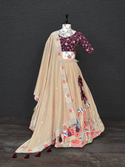 Peach color Lehenga Choli with embroidery work