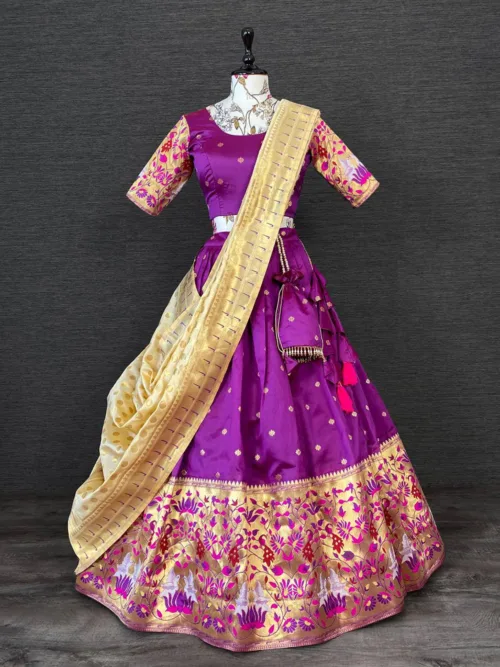 Wine paithani Lehenga Choli Set for Women