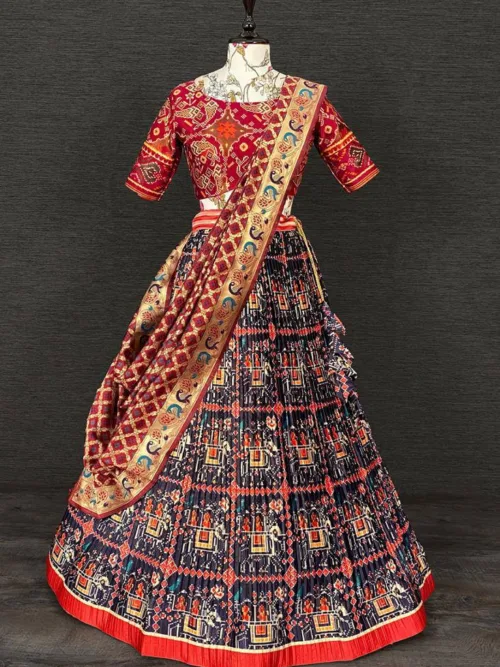 Navy Blue and Red Lehenga Choli for women