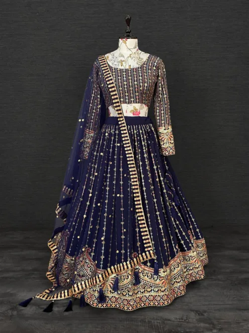 Navy Blue Embroidered Lehenga choli