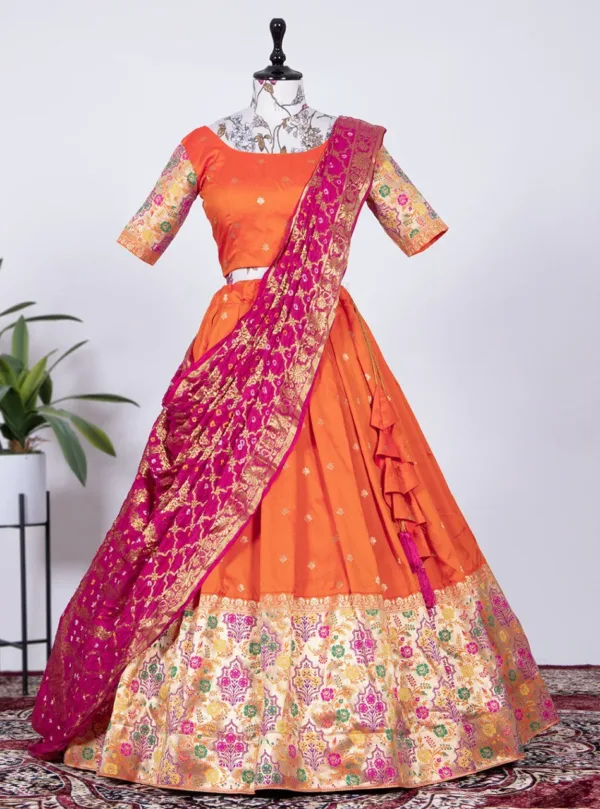 orange woven lehenga choli for women